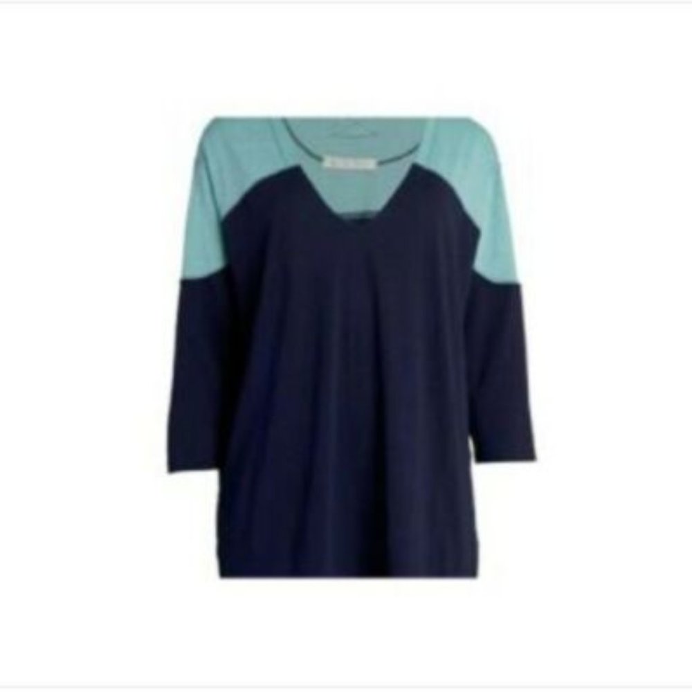 Free People Womens Navy Color Block 3/4 Sleeve